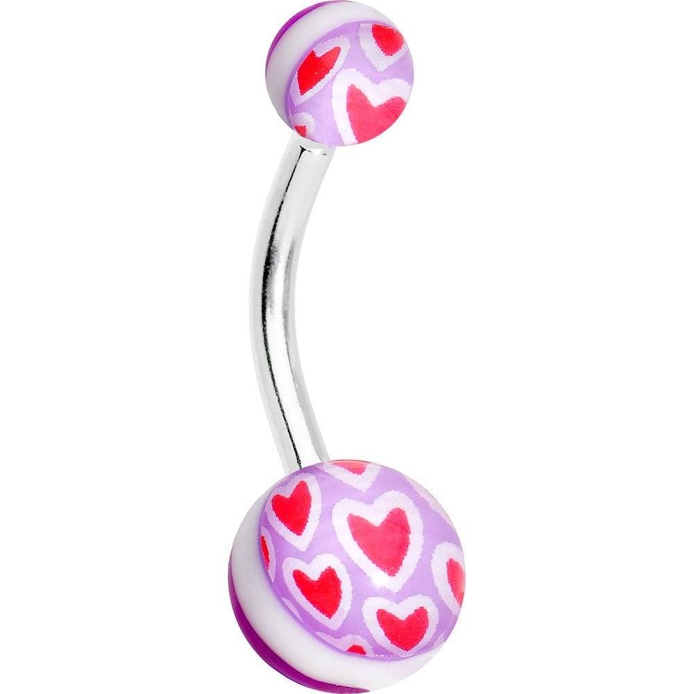 Red Hearts on Pink Acrylic Hearts Belly Ring