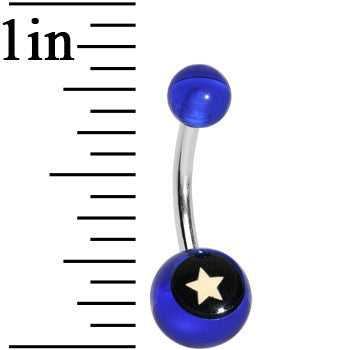 Blue Acrylic Black and Off White Star Belly Ring