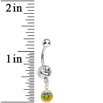 Clear Gem Rainbow Smiley Face Charm Dangle Belly Ring