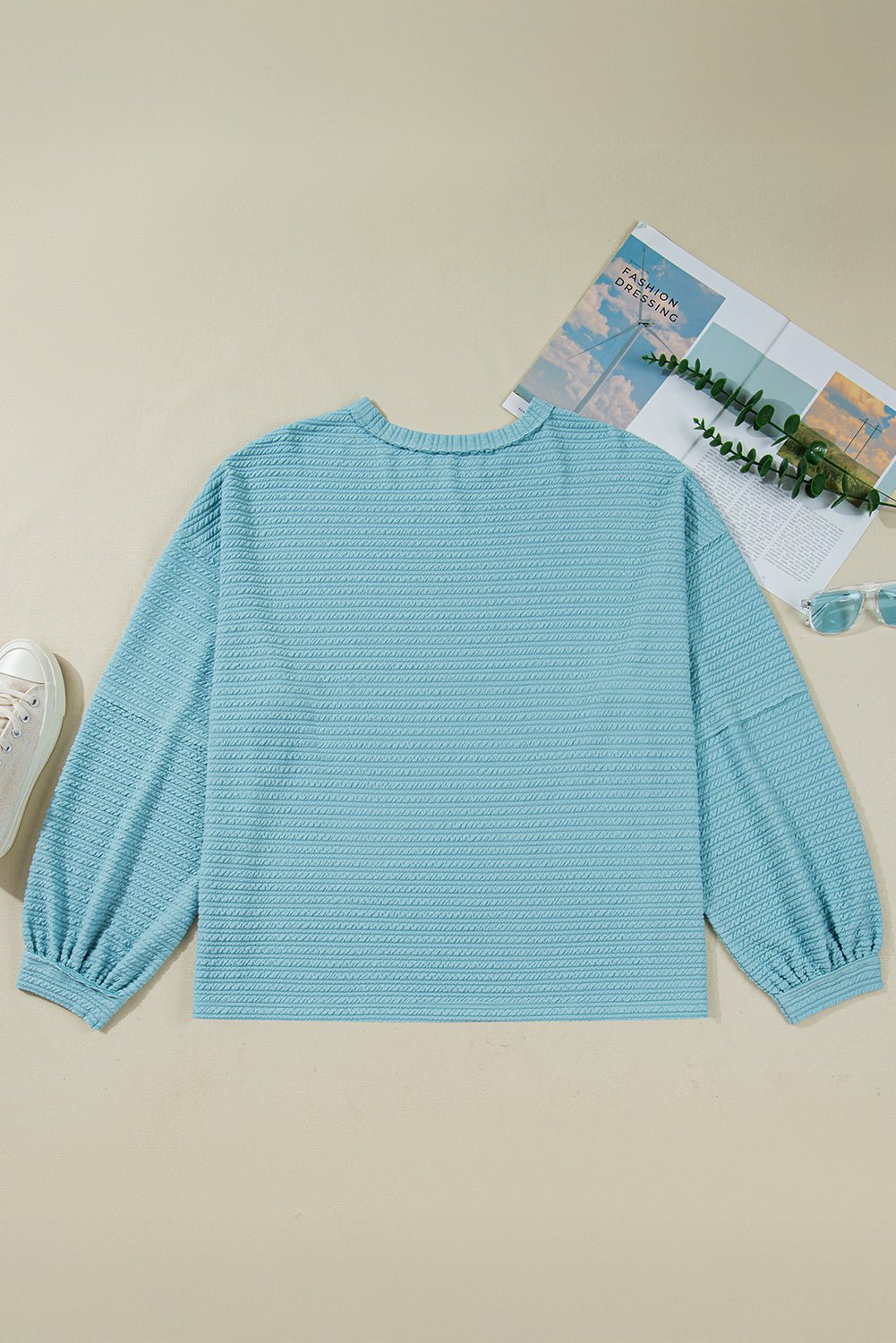 Light Blue Textured Drop Shoulder Plus Size Knit Top - Jaico Online Shop