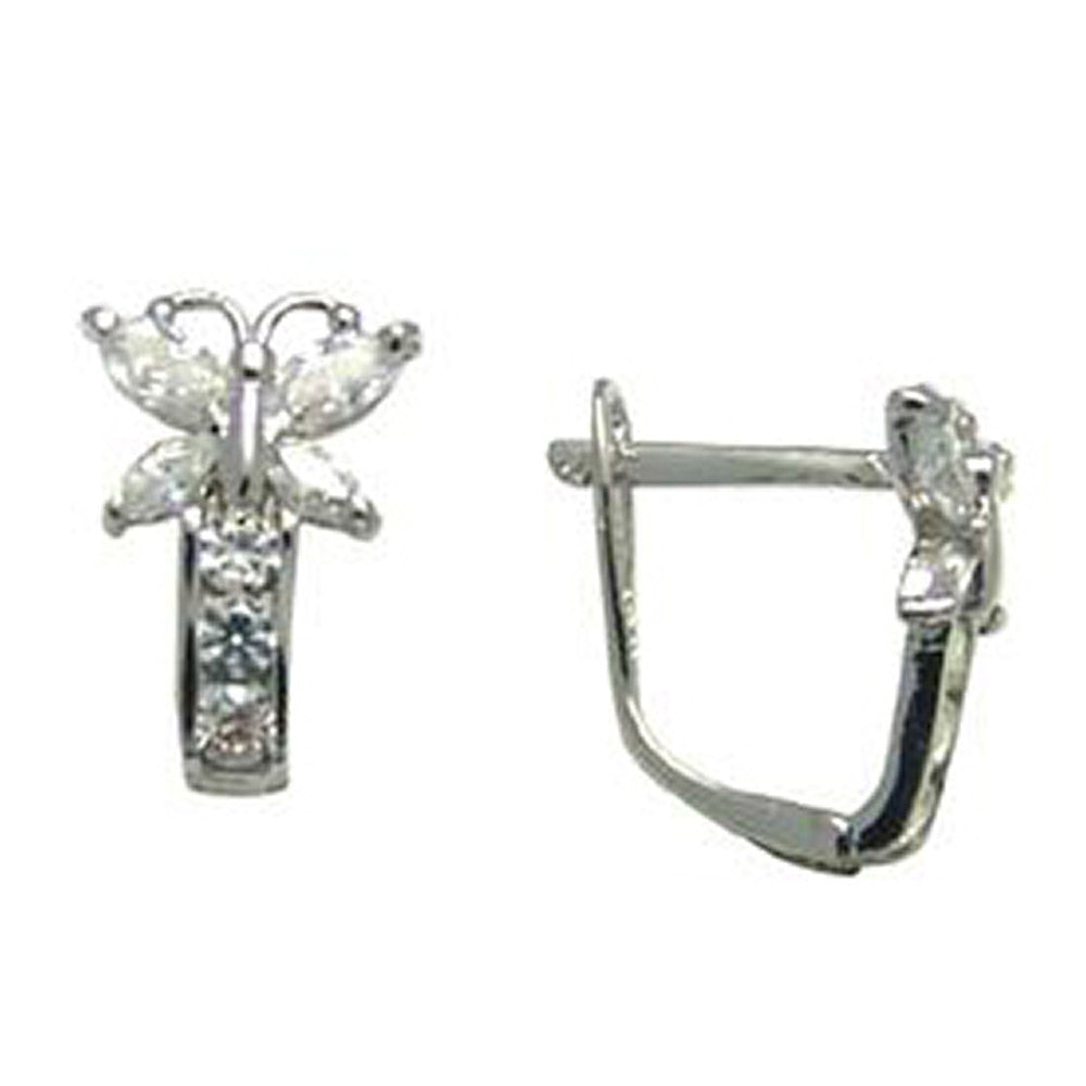 14k White Gold Butterfly April Birthstone Leverback Earrings