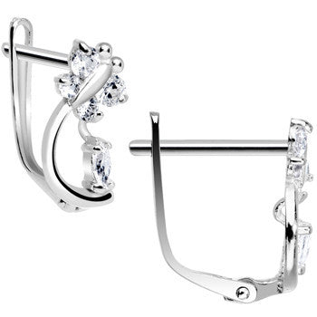 14k White Gold Clear Cubic Zirconia Dragonfly Earrings