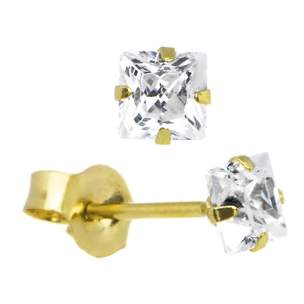 14k Yellow Gold .23ct Cubic Zirconia Square Earrings