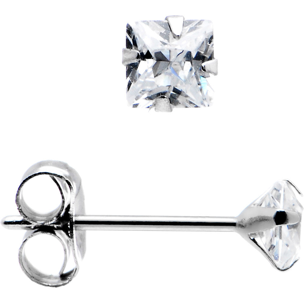 14k White Gold .23ct Cubic Zirconia Square Earrings