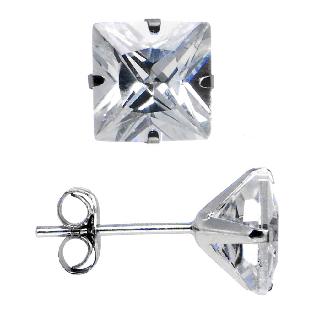 14k White Gold .80ct Cubic Zirconia Square Earrings
