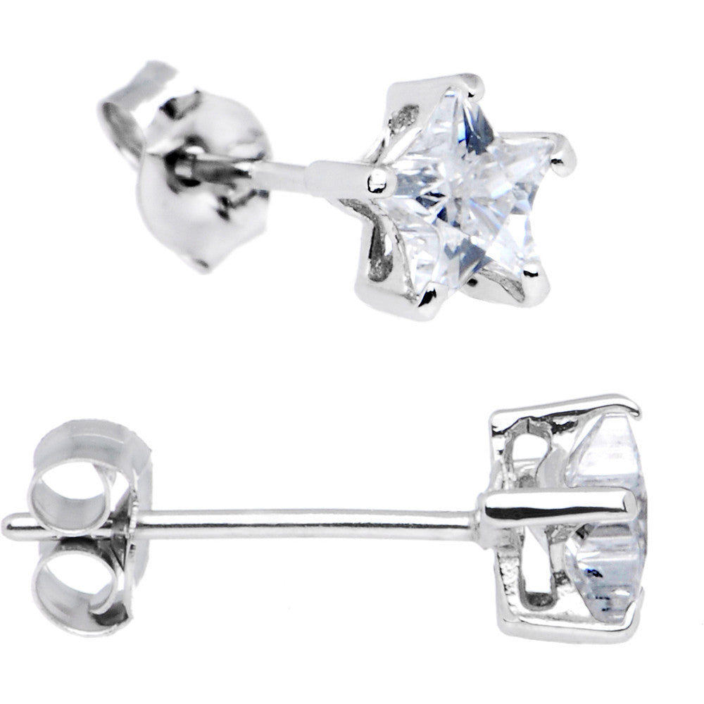 14k White Gold .23ct Basket Set Star CZ Stud Earrings