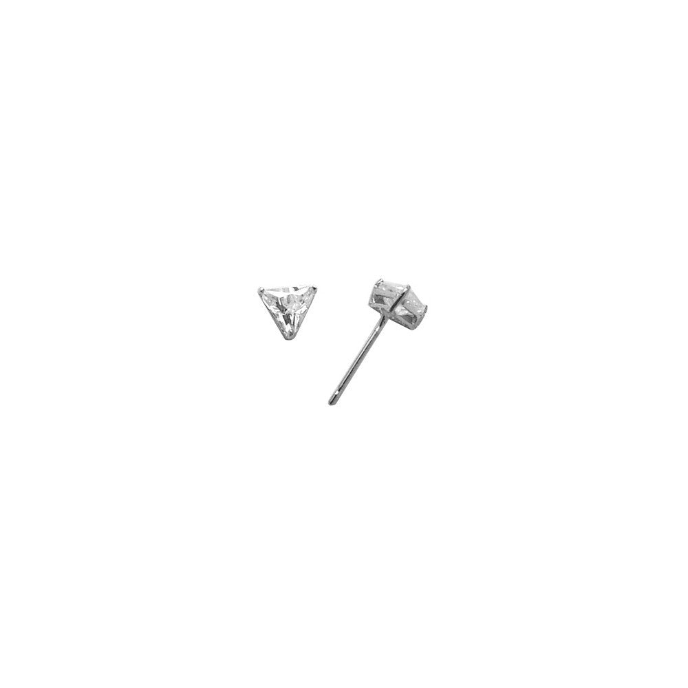 14k White Gold .23ct Basket Set Triangle CZ Stud Earrings