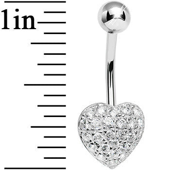 925 Sterling Silver Cubic Zirconia Paved Heart Belly Ring