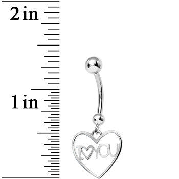 925 Sterling Silver I Love You Heart Dangle Belly Ring