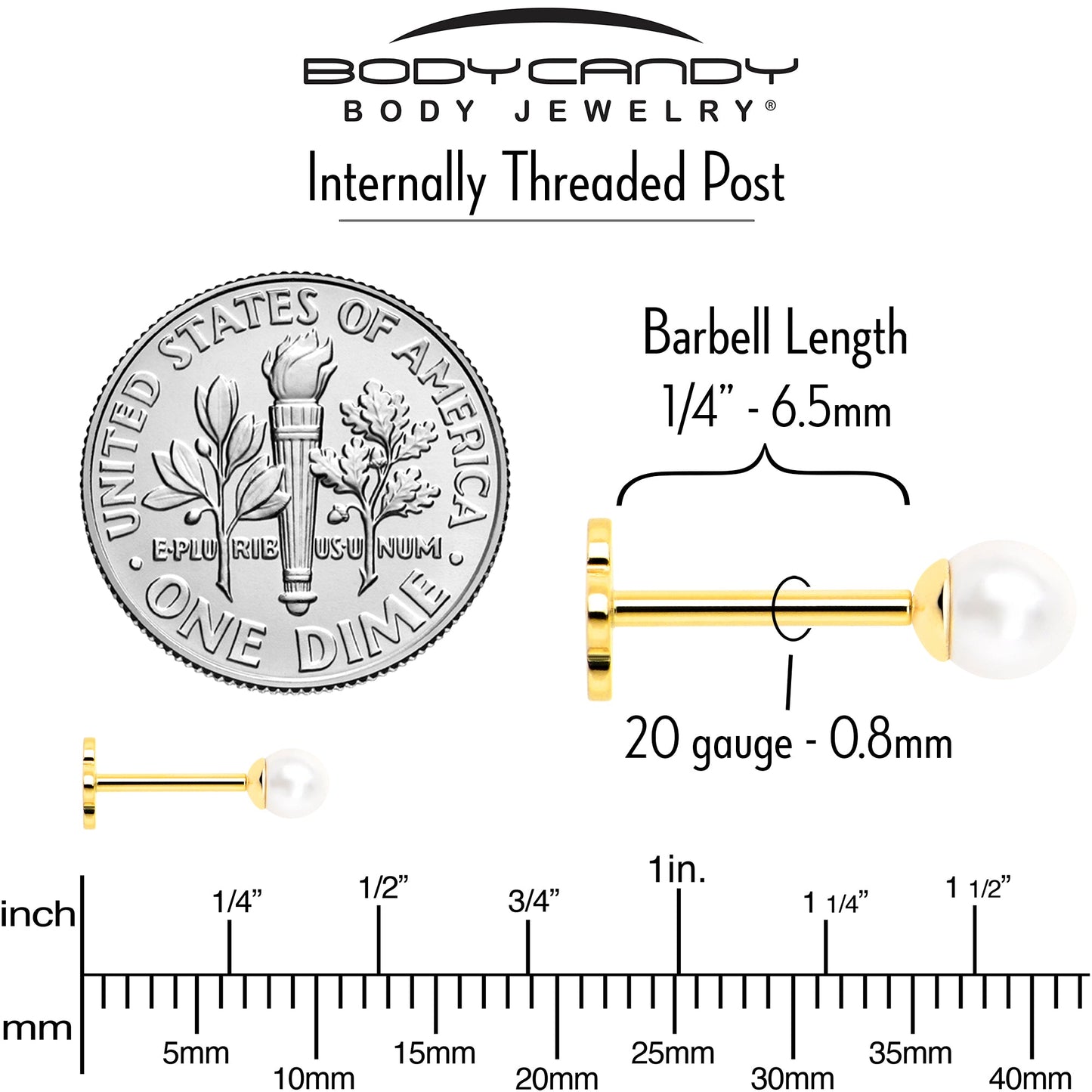 14k Yellow Gold Flat Back Earring 20G 3mm Faux Pearl Floral Reversible