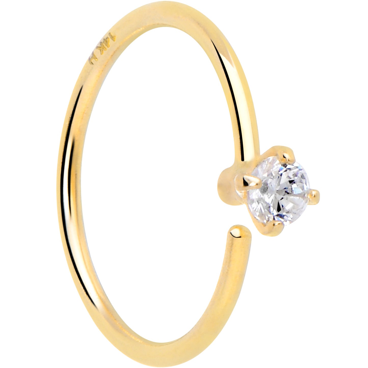 14k Solid Yellow Gold Bendable Nose Hoop 22G 5/16 with 2mm CZ