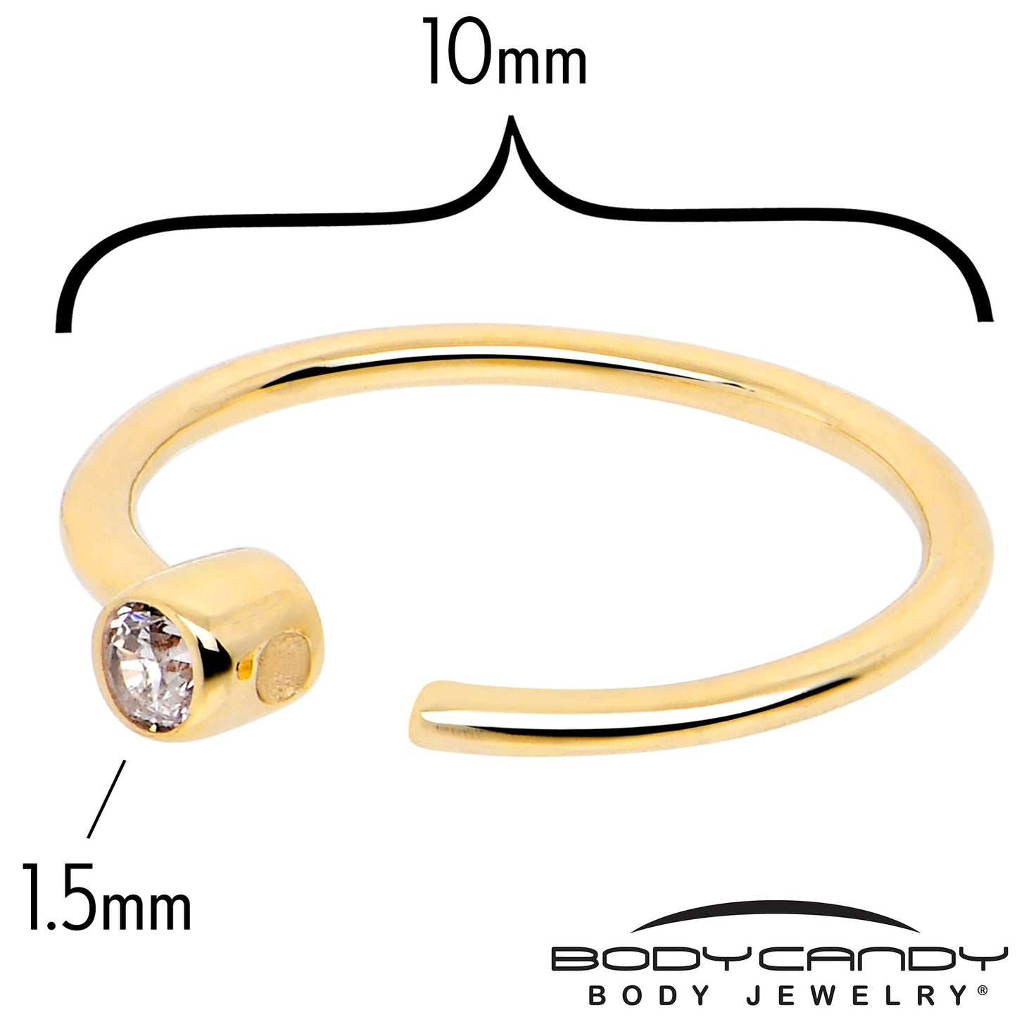 14k Solid Yellow Gold Bendable Nose Hoop 22G 5/16 with Bezel CZ