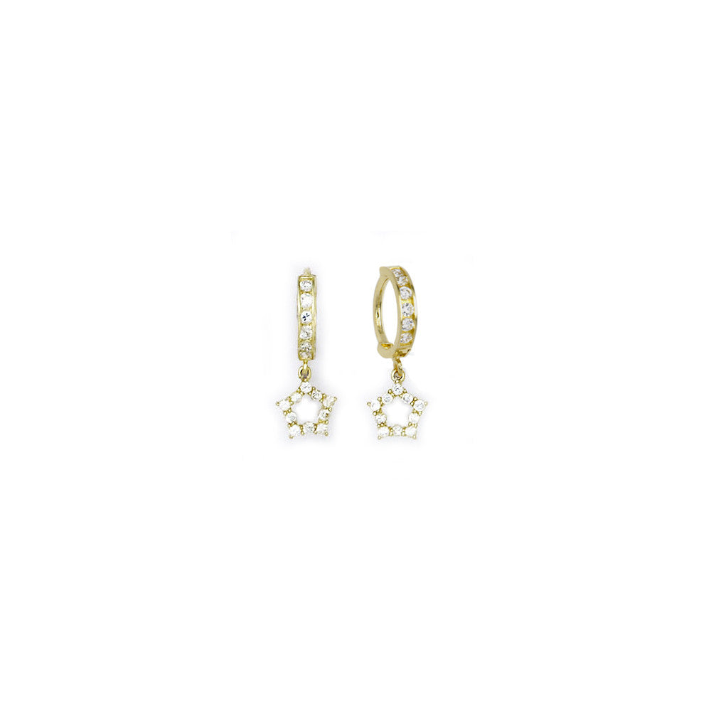 14k Yellow Gold CZ Hollow Star Huggy Earrings