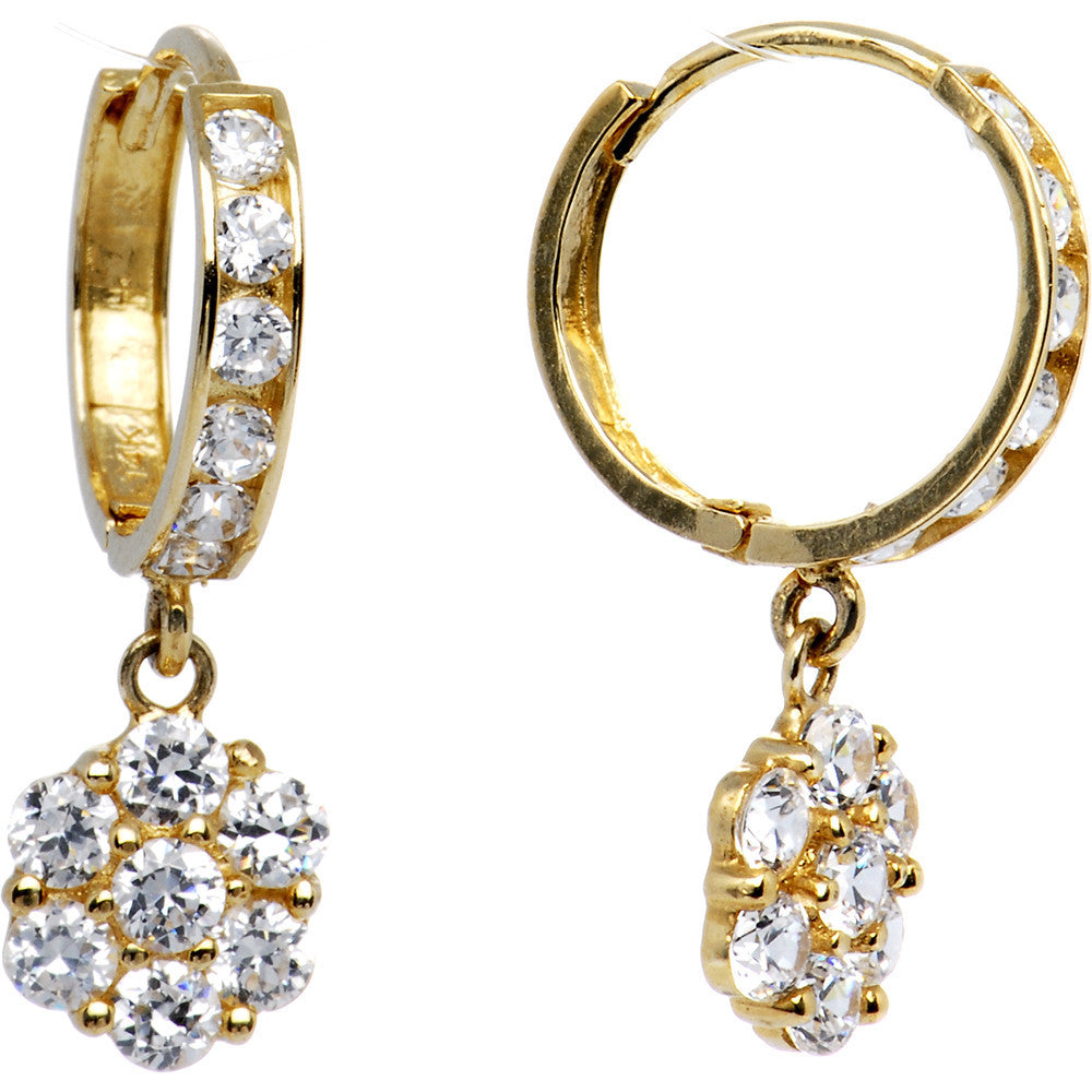 14k Yellow Gold CZ Flower Huggy Earrings 8mm