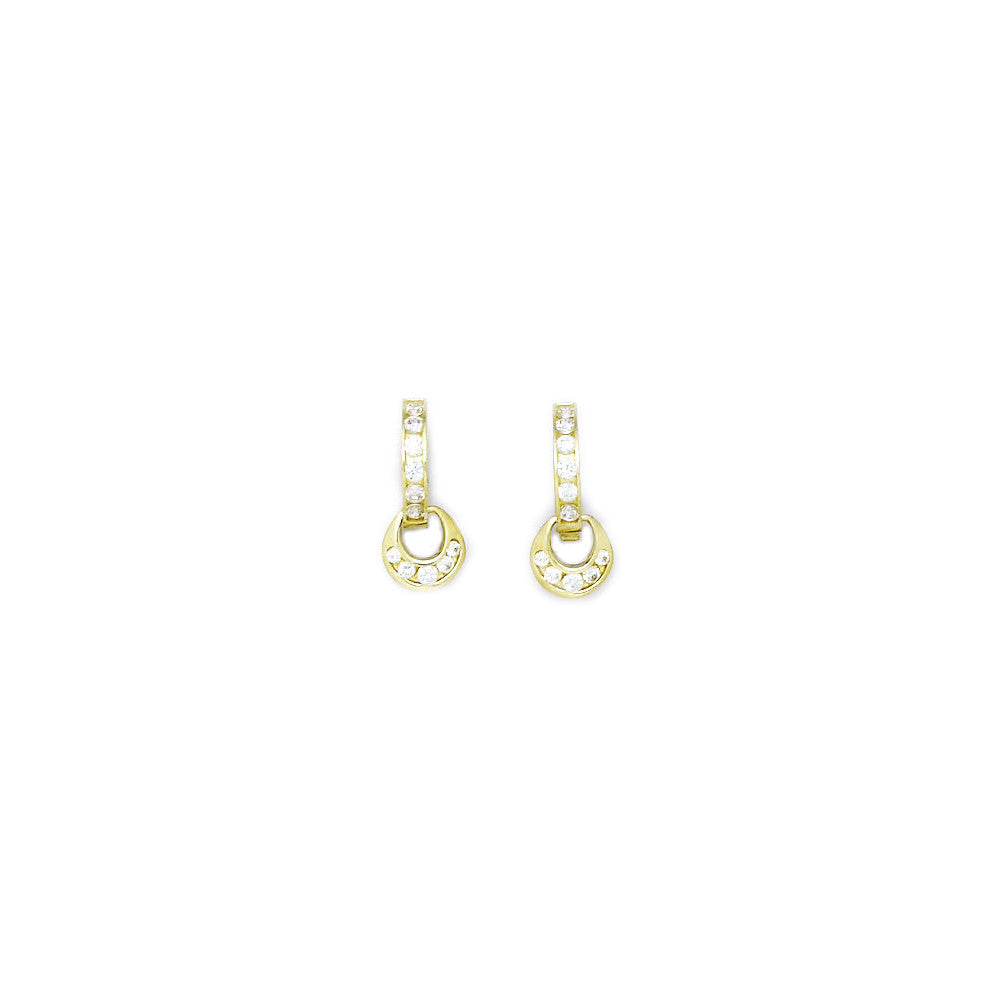 14k Yellow Gold CZ Dangle Huggy Earrings