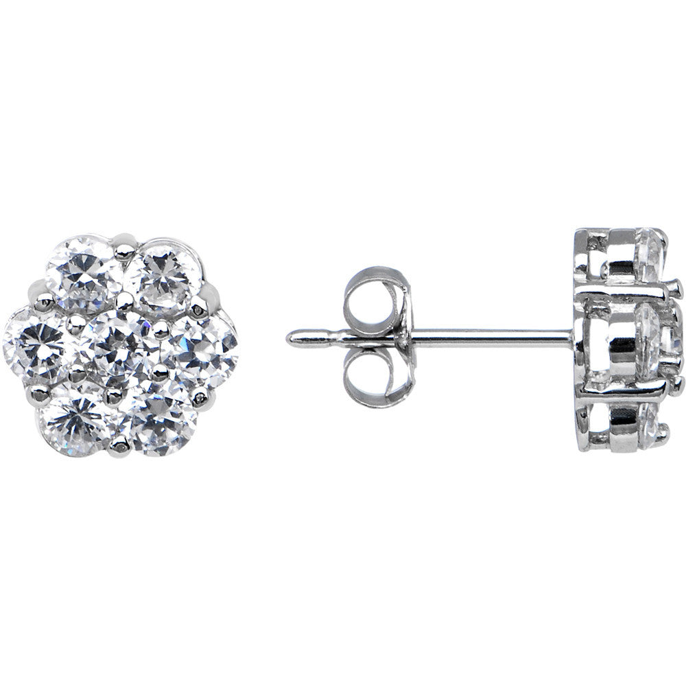 14k White Gold 7mm CZ Flower Stud Earrings