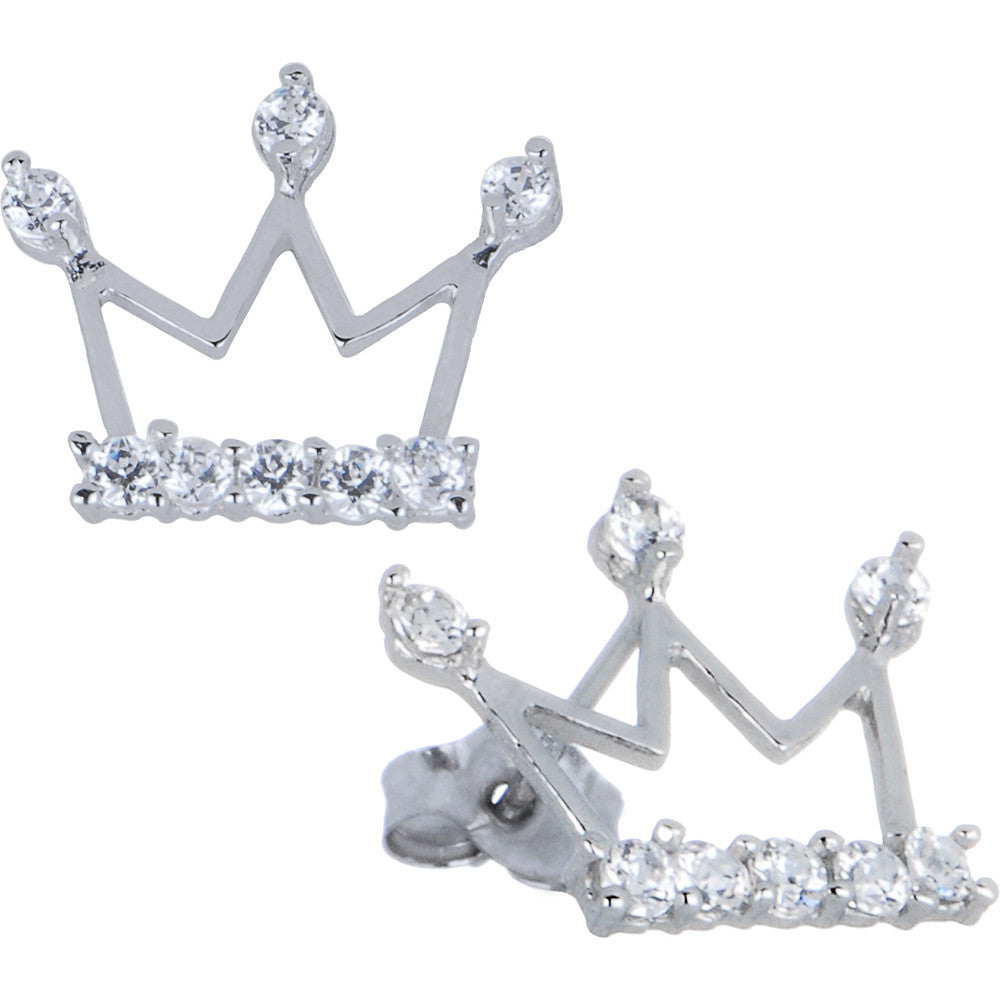 14k White Gold Cubic Zirconia Crown Stud Earrings