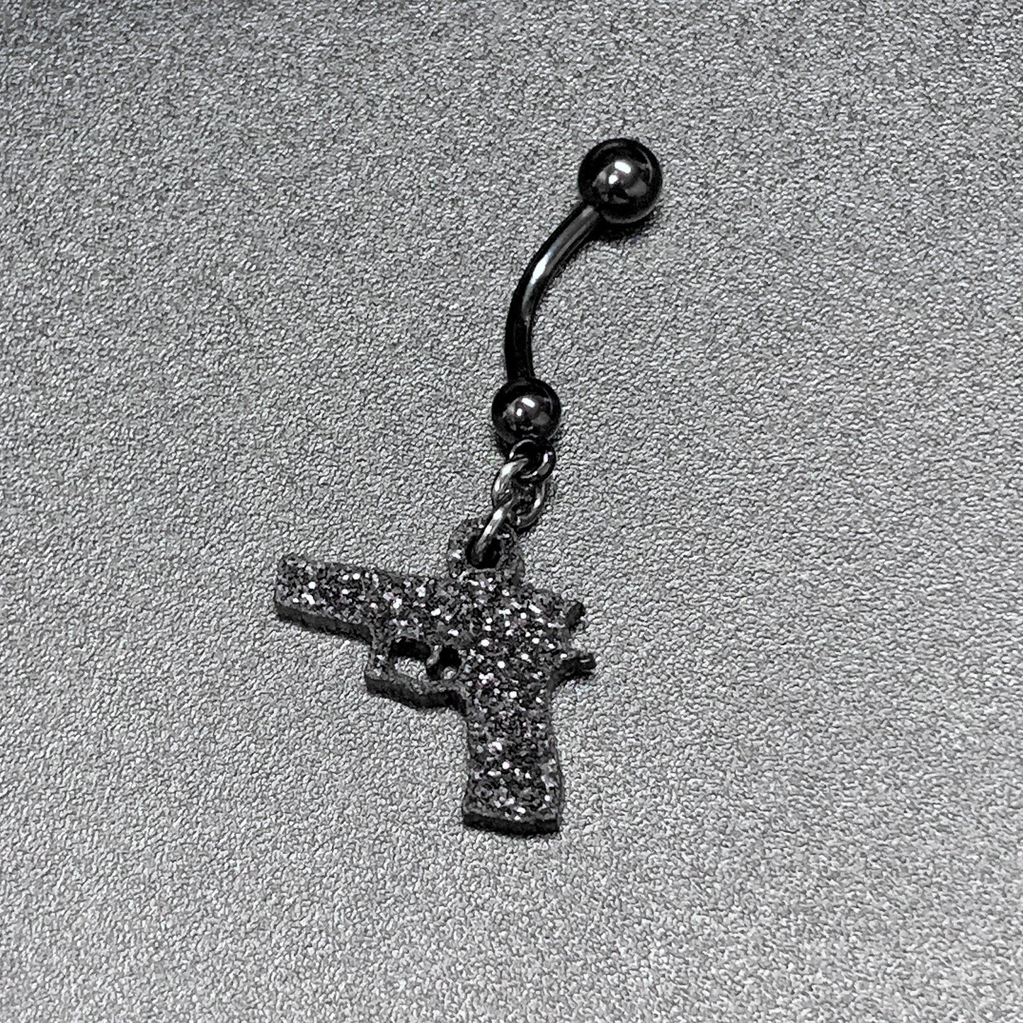 Jet Black Glitter Gun Dangle Belly Ring