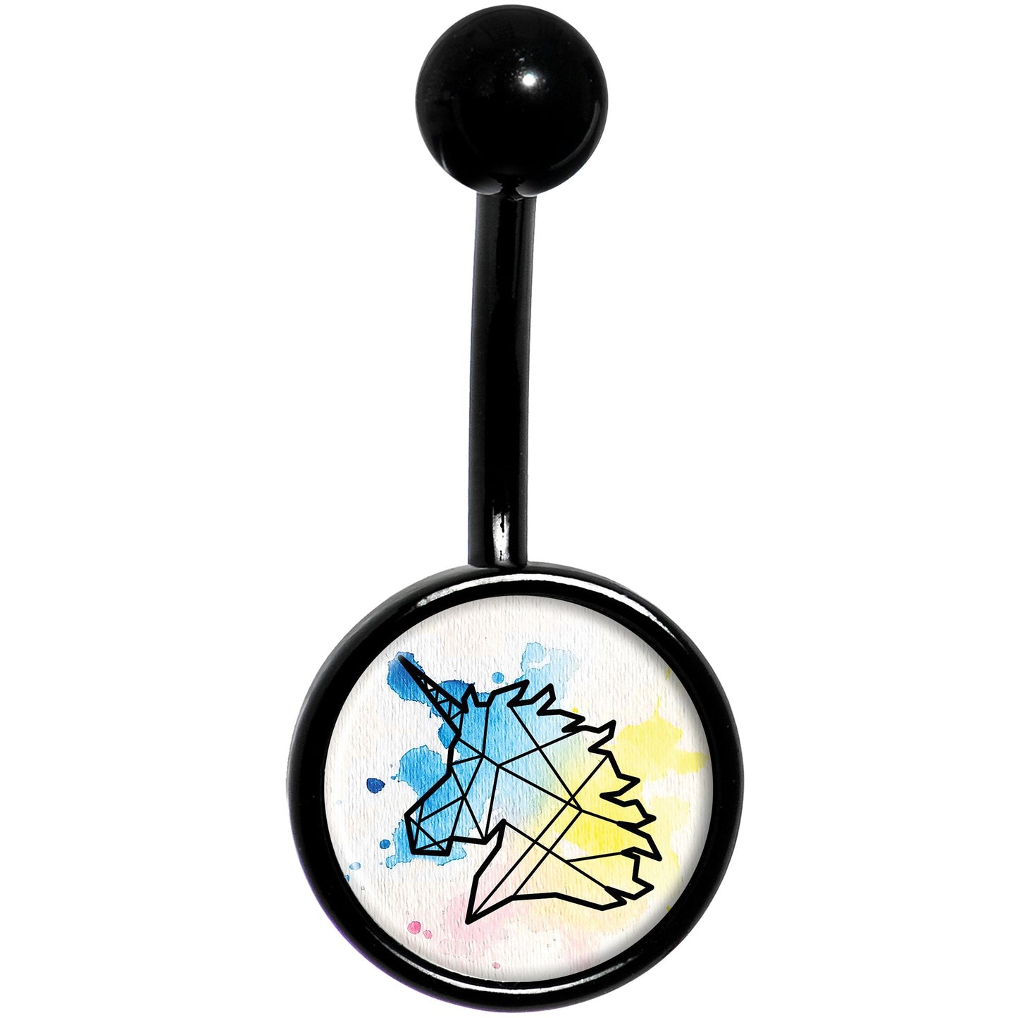 Watercolor Geometric Unicorn Black Belly Ring