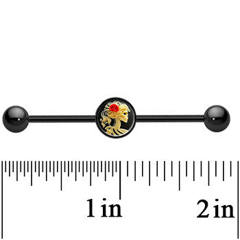 14G Black Anodized Red Rose Flower Skeleton Cameo Industrial Bar 37mm