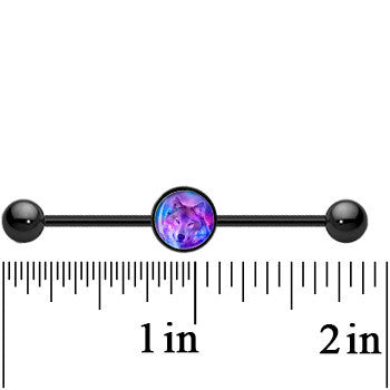 14G Black Anodized Universal Harmony Wolf Industrial Barbell 37mm