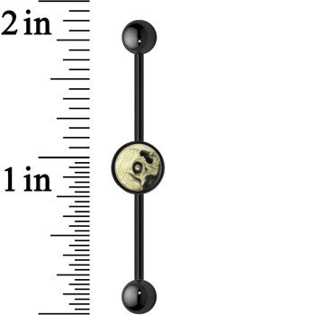 14G Black Glow in the Dark Webbed Skull Industrial Barbell 37mm