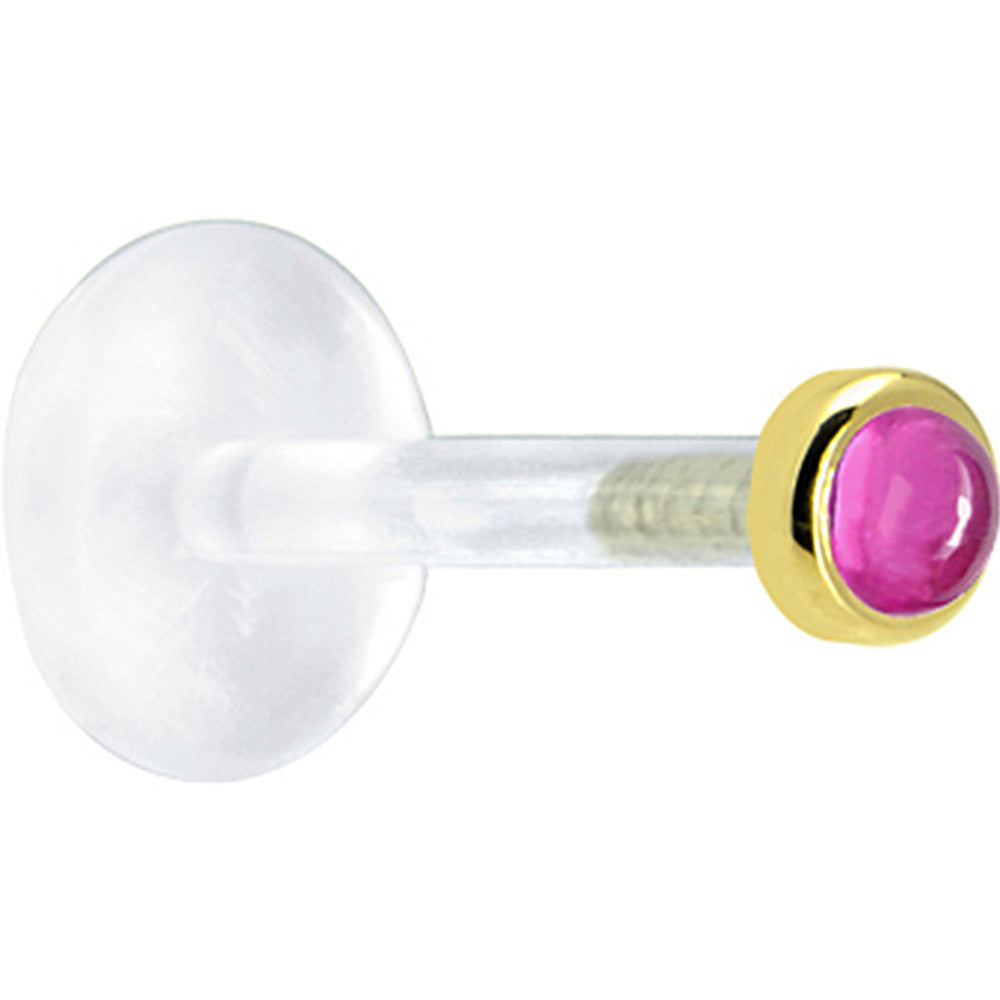16G 5/16 Solid 14K Yellow Gold 2mm Genuine Pink Tourmaline Bioplast Tragus Earring Stud