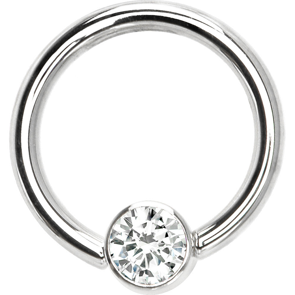 14G 3/8 Solid 14K White Gold Clear CZ Gem BCR Captive Ring