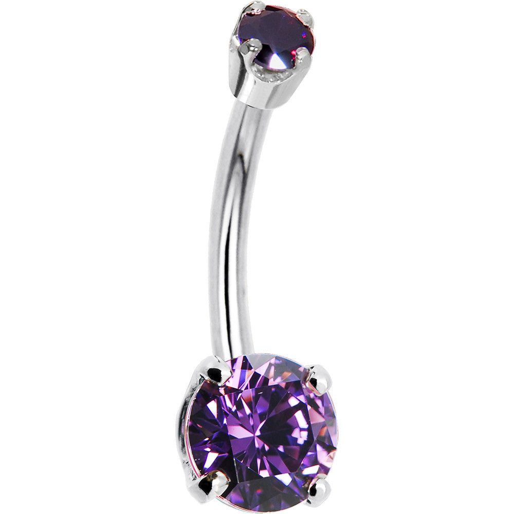 14k White Gold Amethyst Cubic Zirconia Round Belly Ring