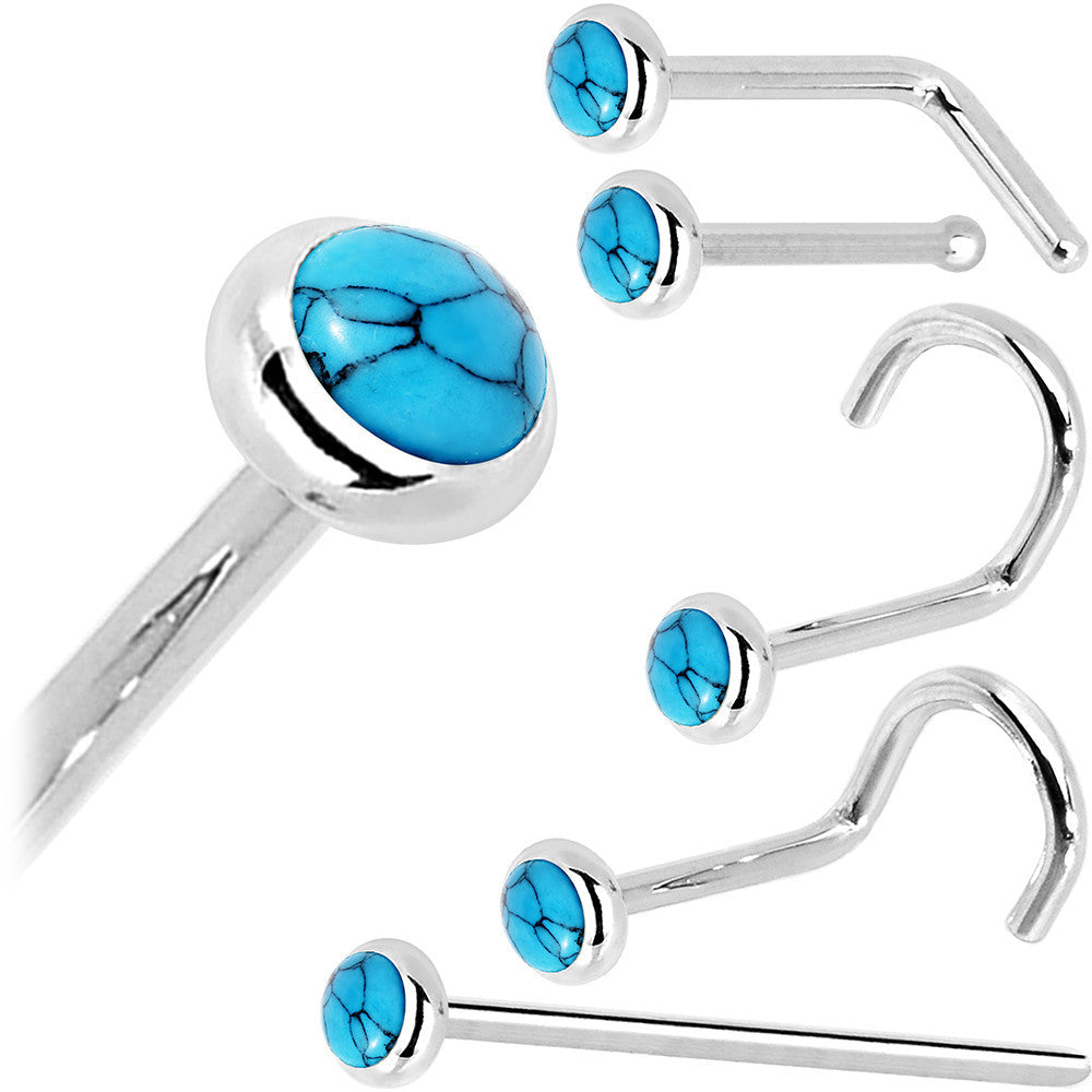 Solid 14K White Gold 2mm Turquoise Nose Ring
