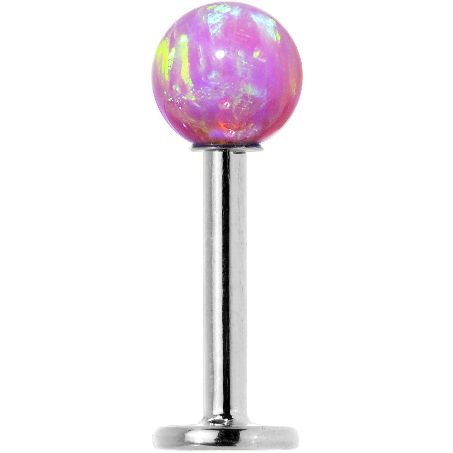 14k White Gold 5mm Pink Synthetic Opal Labret Monroe 14G 5/16