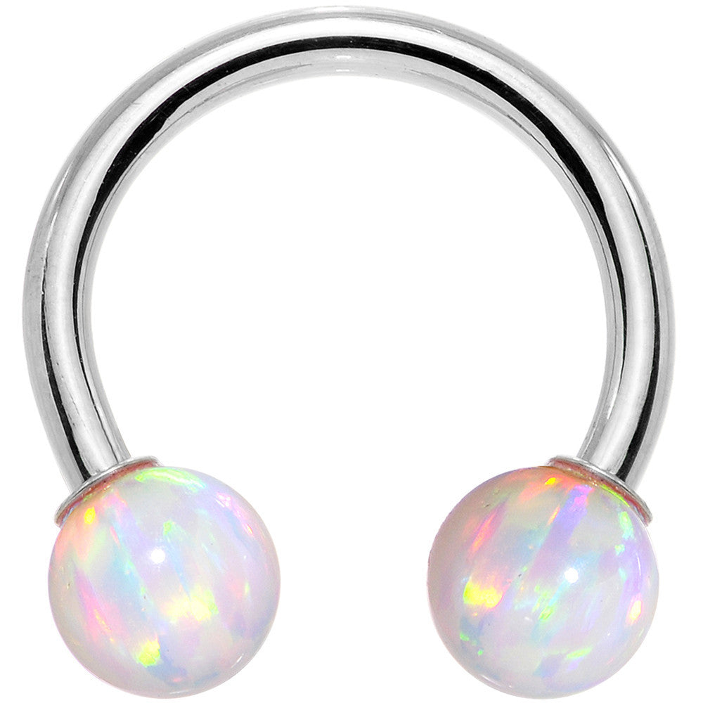 14G Solid 14K White Gold White Synthetic Opal Horseshoe Barbell