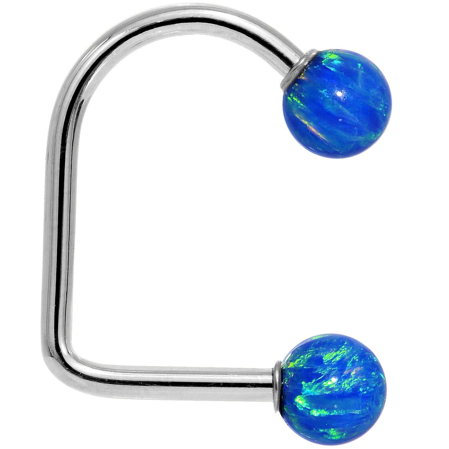 14k White Gold Blue 5mm Synthetic Opal Lippy Loop 14G 3/8