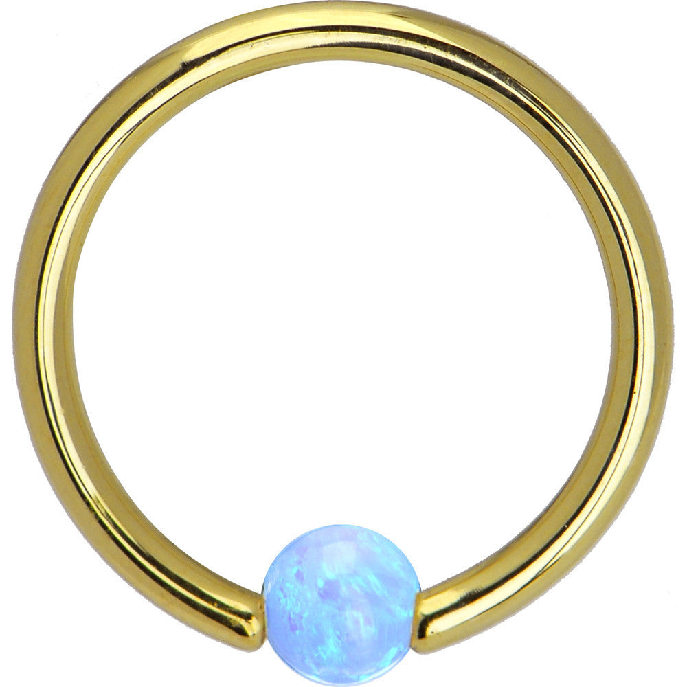 14G 3/8 Solid 14K Gold Light Blue Synthetic Opal Captive Ring