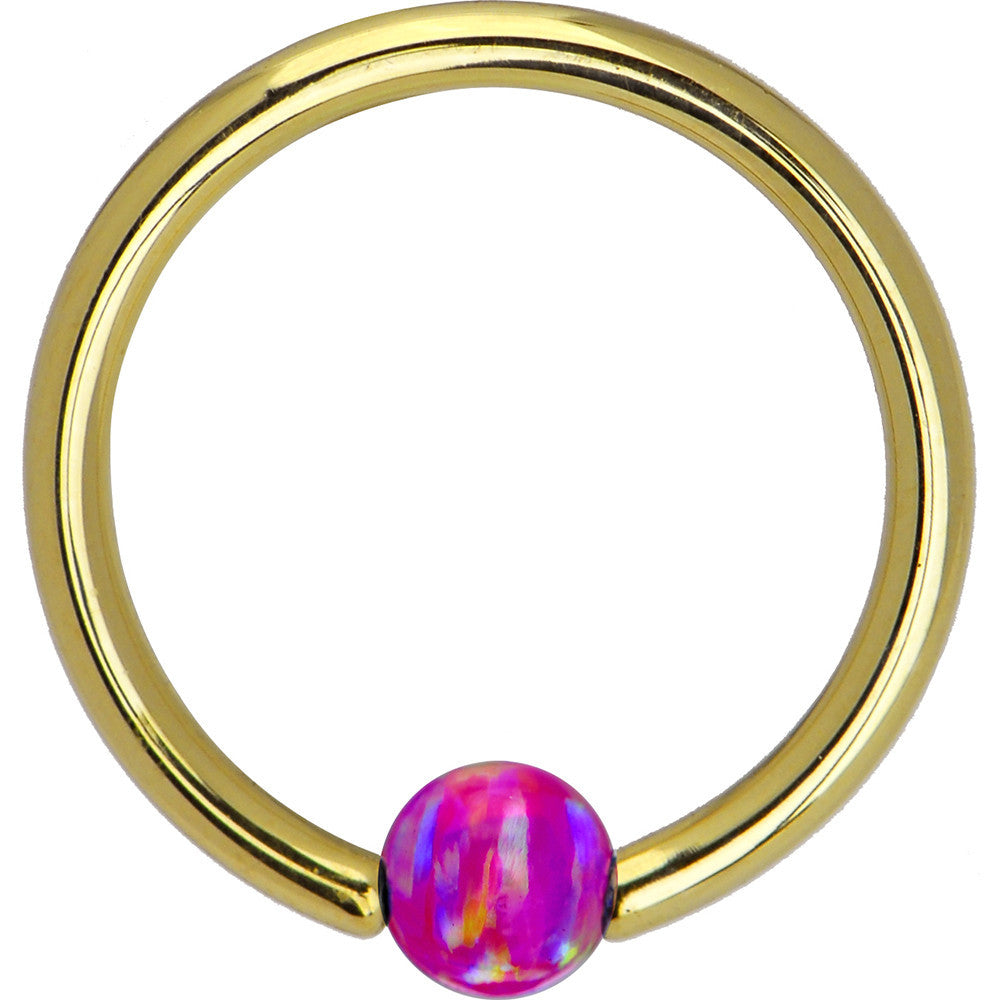 14G 3/8 Solid 14K Gold Purple Synthetic Opal Captive Ring