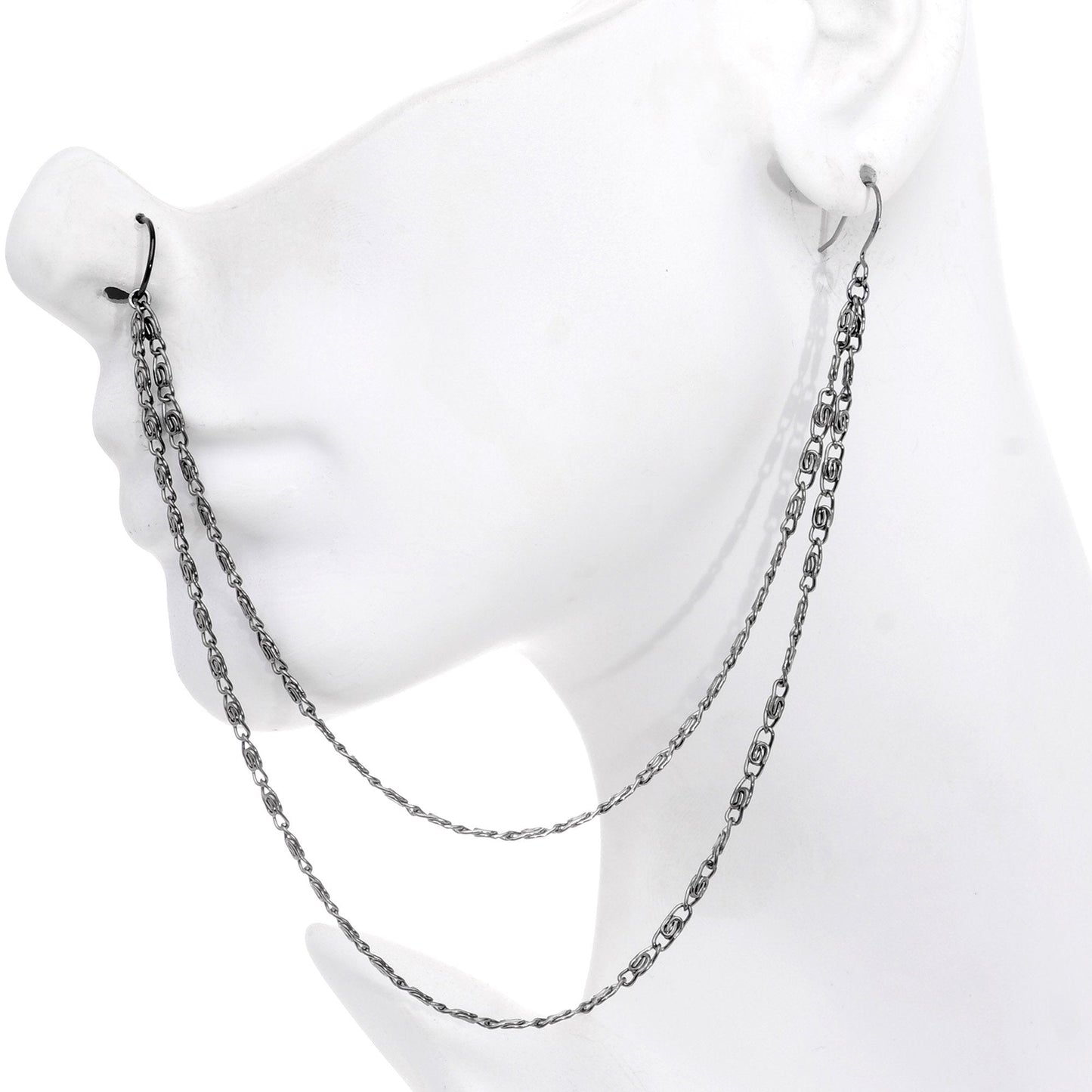Handcrafted Black Anodized Double Sweep Ear to Nose Chain