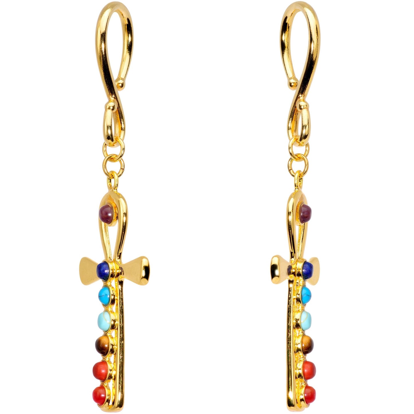 Handcrafted Gold Plated Balanced Life Chakra Ankh Ear Weights