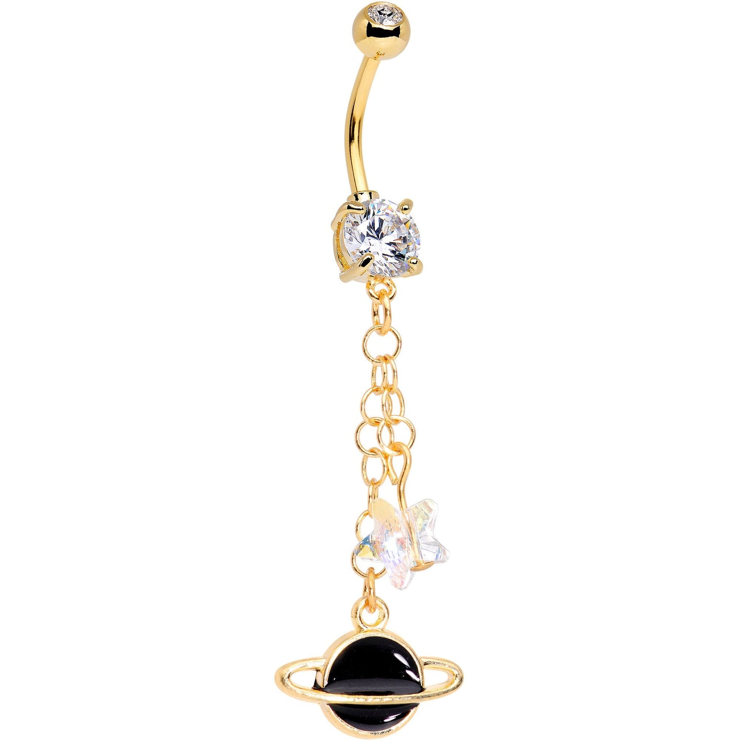 Handmade Gold Tone Planet Belly Ring Created with Crystals
