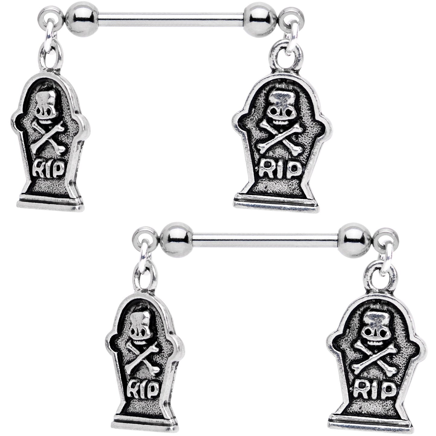 Handcrafted Halloween Gravestone Dangle Barbell Nipple Ring Set