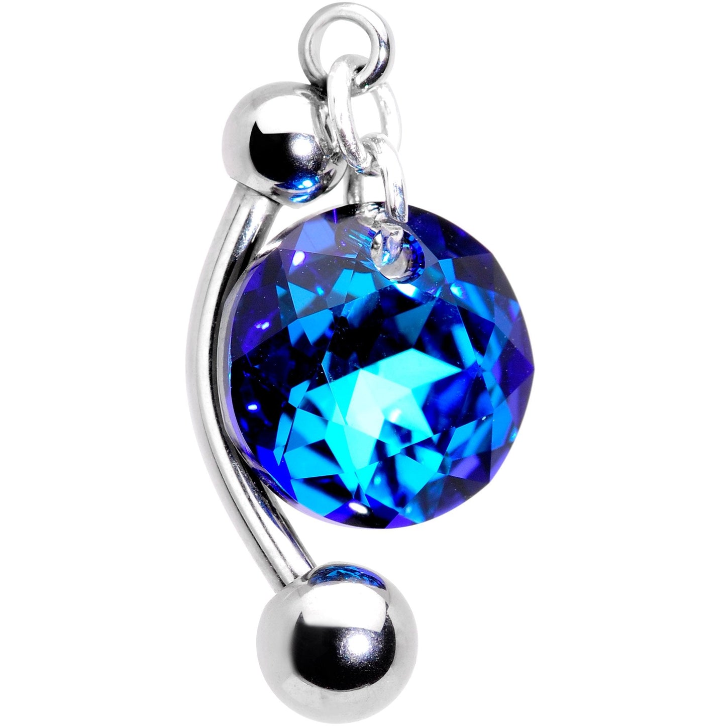 Blue Drop Top Mount Belly Ring Created with Crystals