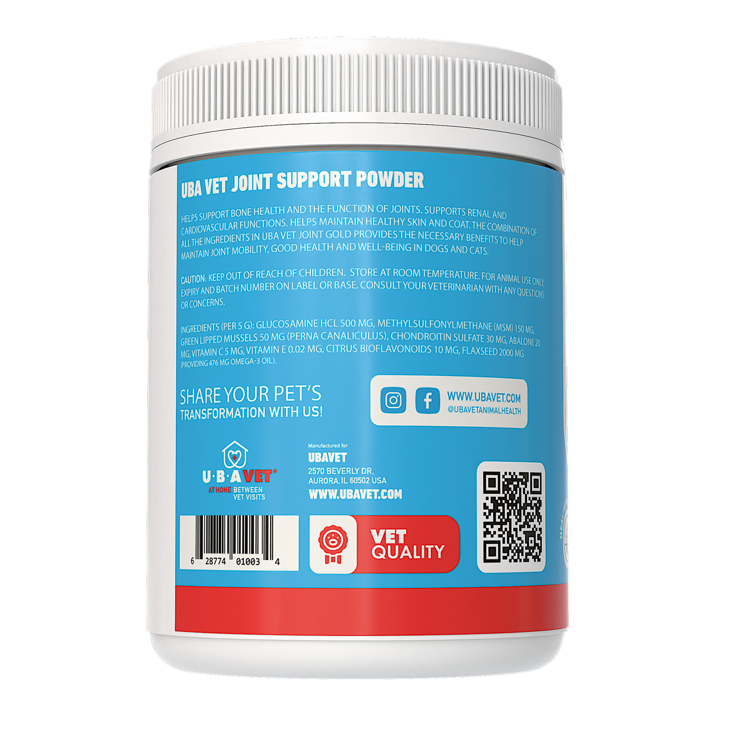 UBAVET Joint Gold Support Powder for Dogs & Cats – 8.8 oz / 250 g
