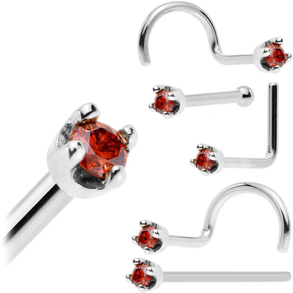 14k White Gold 2mm Lab Grown Red Diamond Nose Ring
