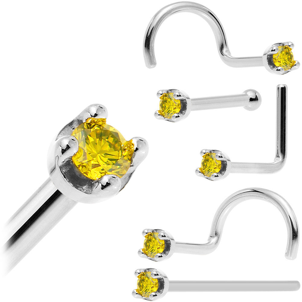 14k White Gold 2mm Lab Grown Yellow Diamond Nose Ring