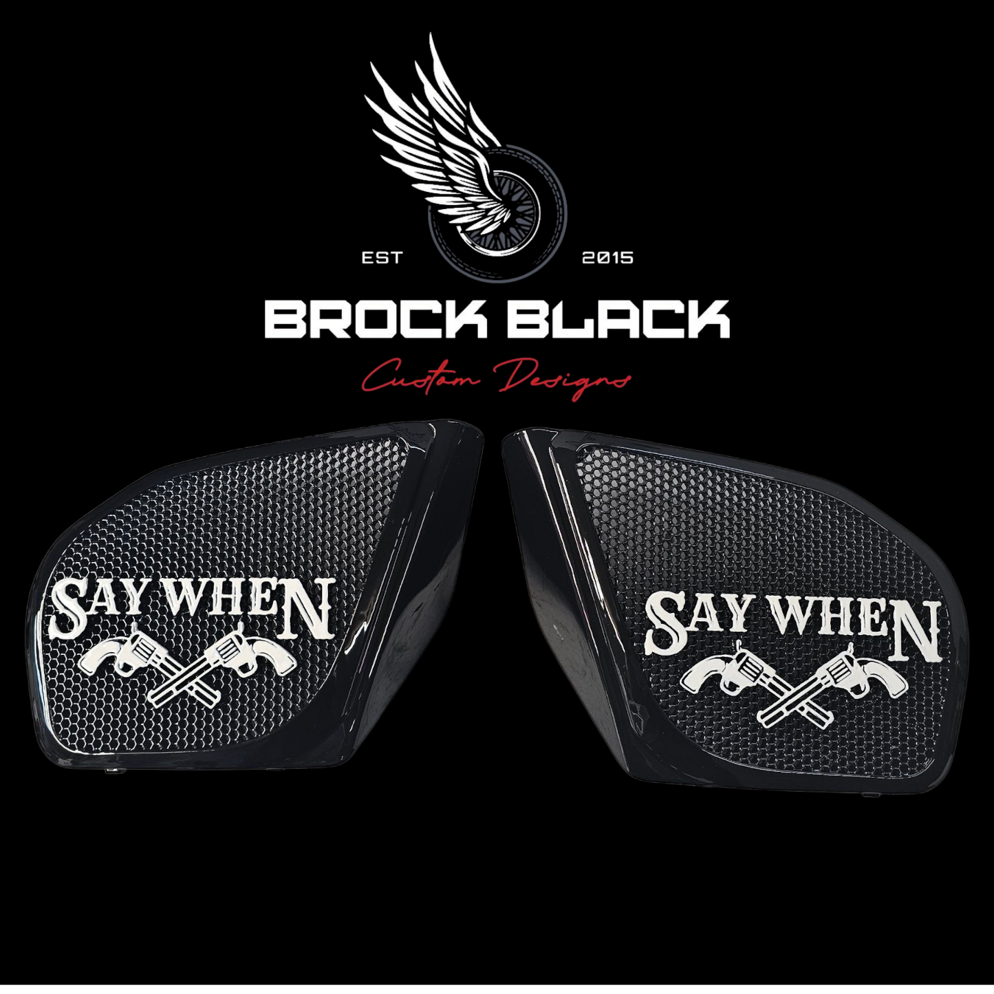 98 to 2024 Road Glide 3D Say When speakers grill covers set