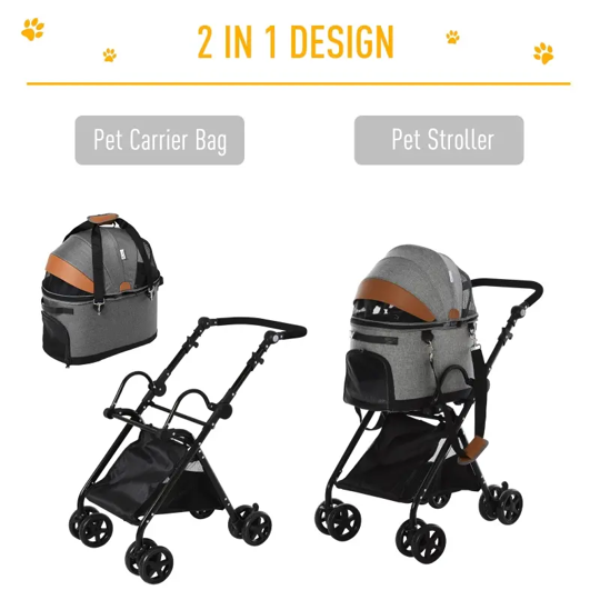 Luxury Folding Pet Stroller Travel Carriage 2 In 1 (Grey)