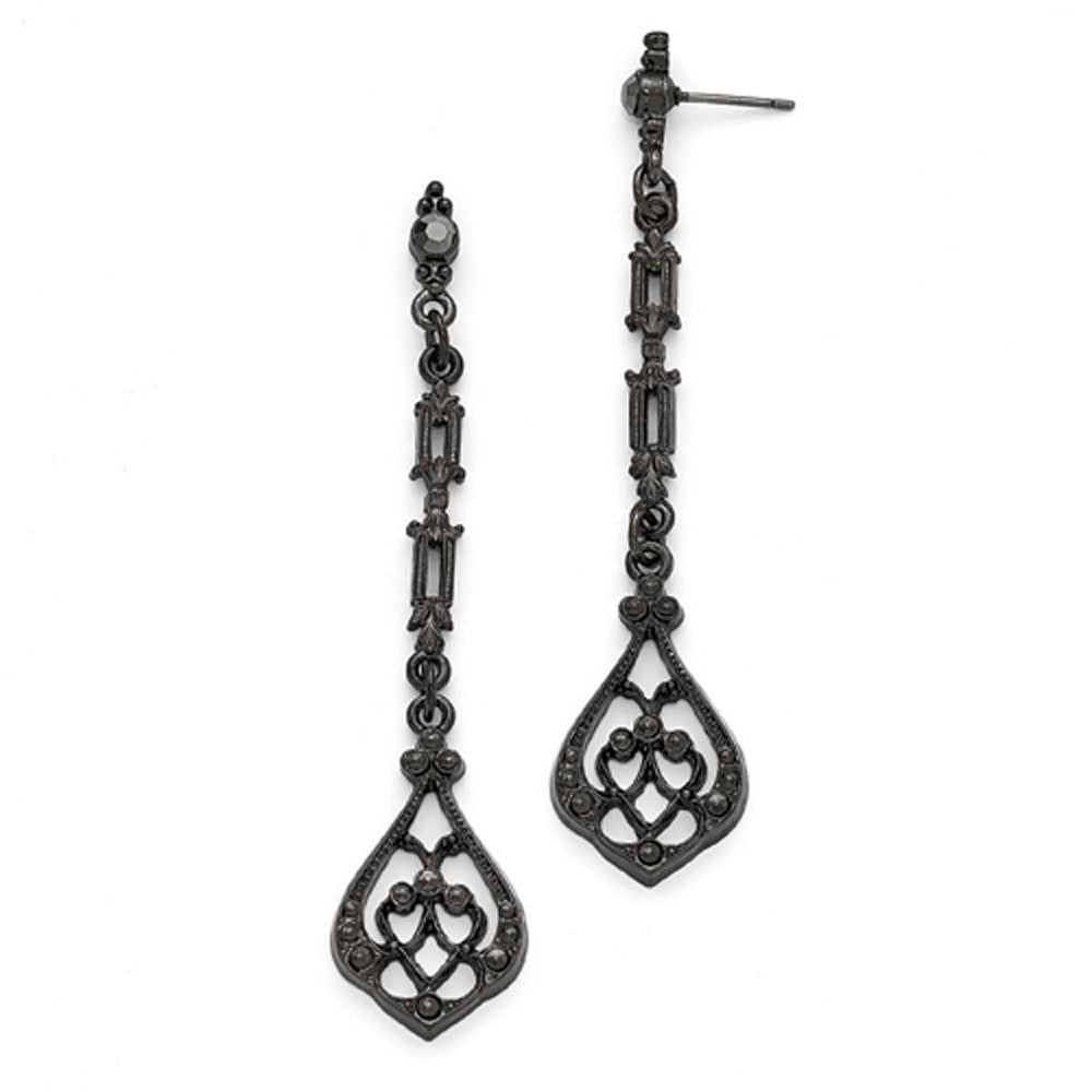 Black Plated Downton Abbey Arabesque Dangle Earrings