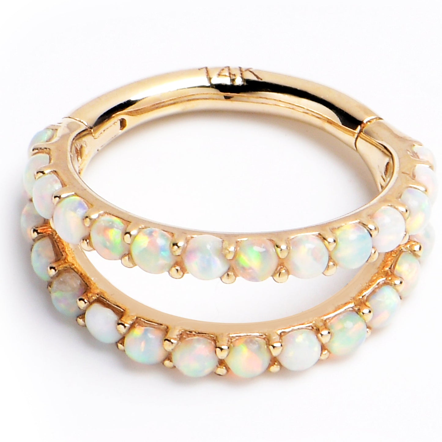 16G 5/16 Solid 14K Yellow Gold Synthetic Opal Hinged Segment Ring