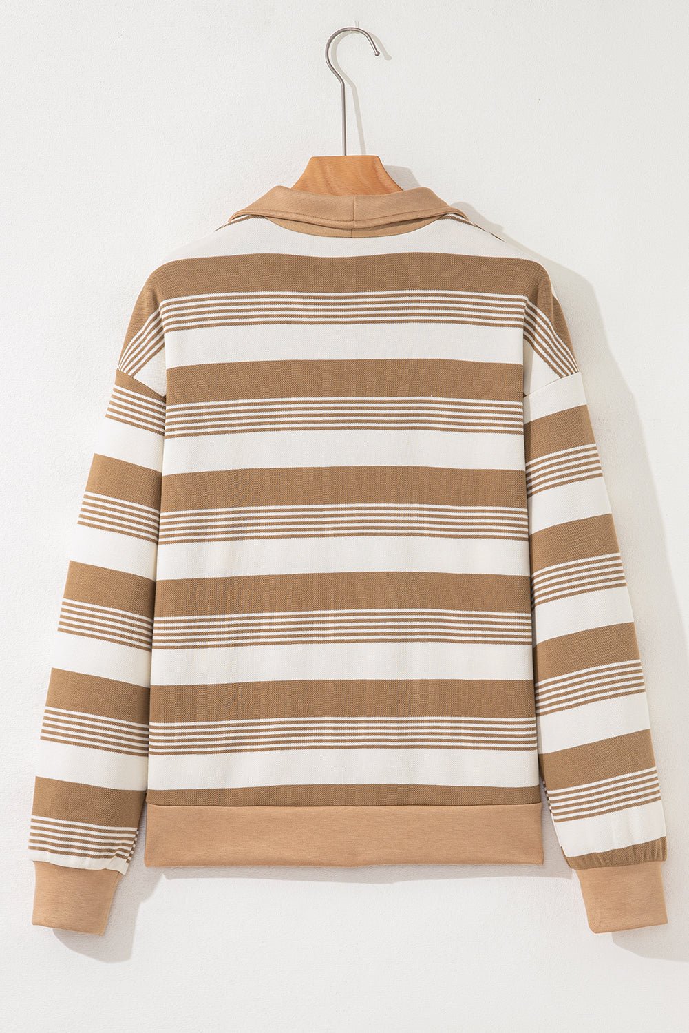 Khaki Stripe Zip Collar Patchwork Vintage Fashion Sweatshirt - Jaico Online Shop
