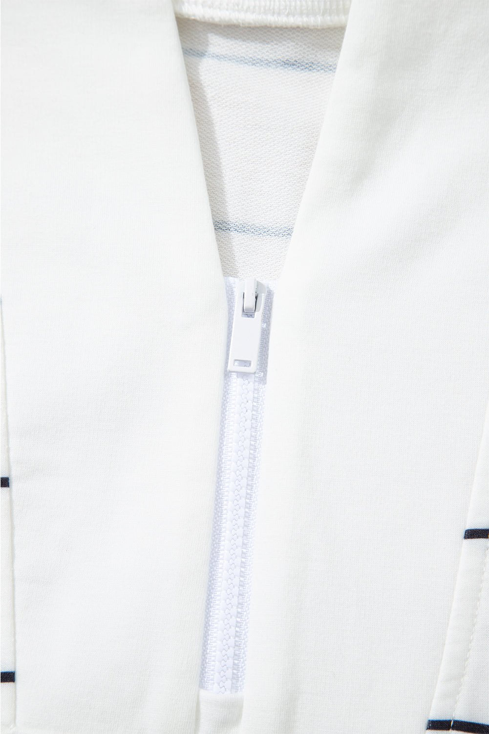 White Zip V Neck Casual Stripe Print Drop Shoulder Long Sleeve Top - Jaico Online Shop
