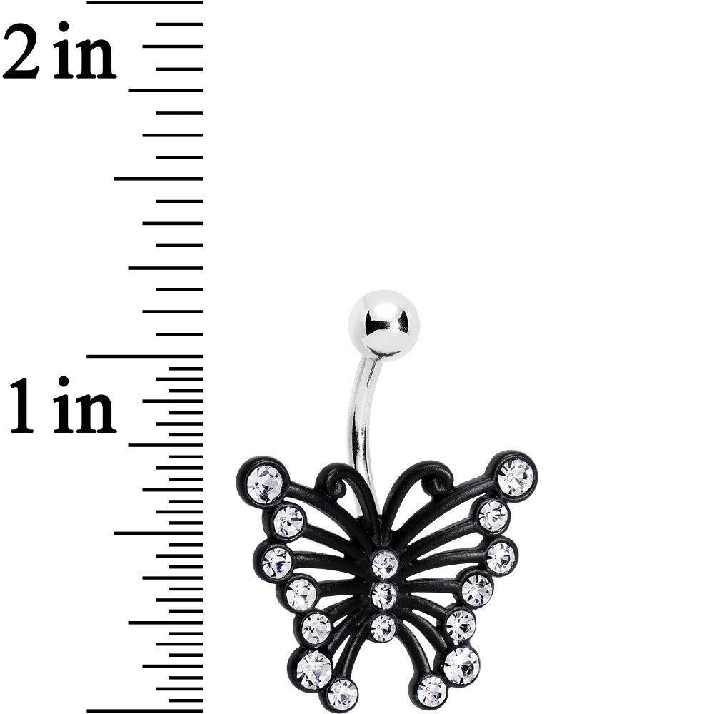 Clear Gem Brazen Black Butterfly Belly Ring